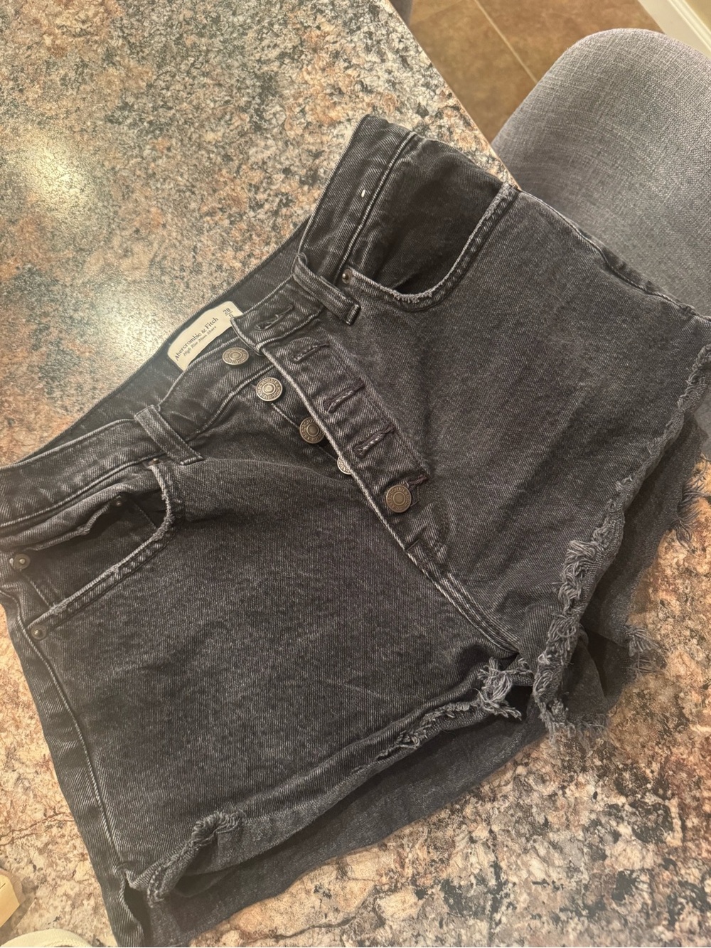 Abercrombie & Fitch Black High-Rise Mom Button-Fly Denim Shorts